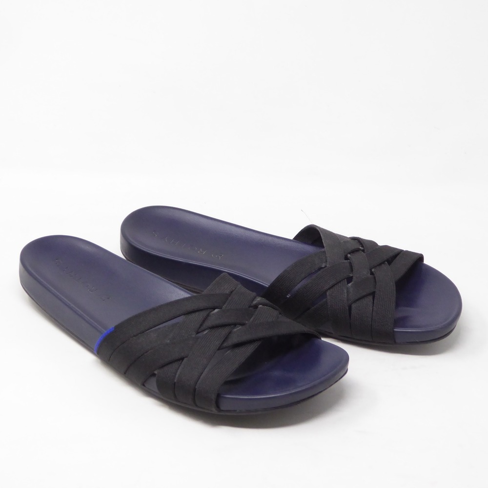 Rothy's Women The Slide Crossover Sandals Sandals Navy Blue Woven Strap Size 10